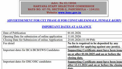 Haryana Police Constable recruitment 2026: Apply online for 5500 vacancies at hssc.gov.in