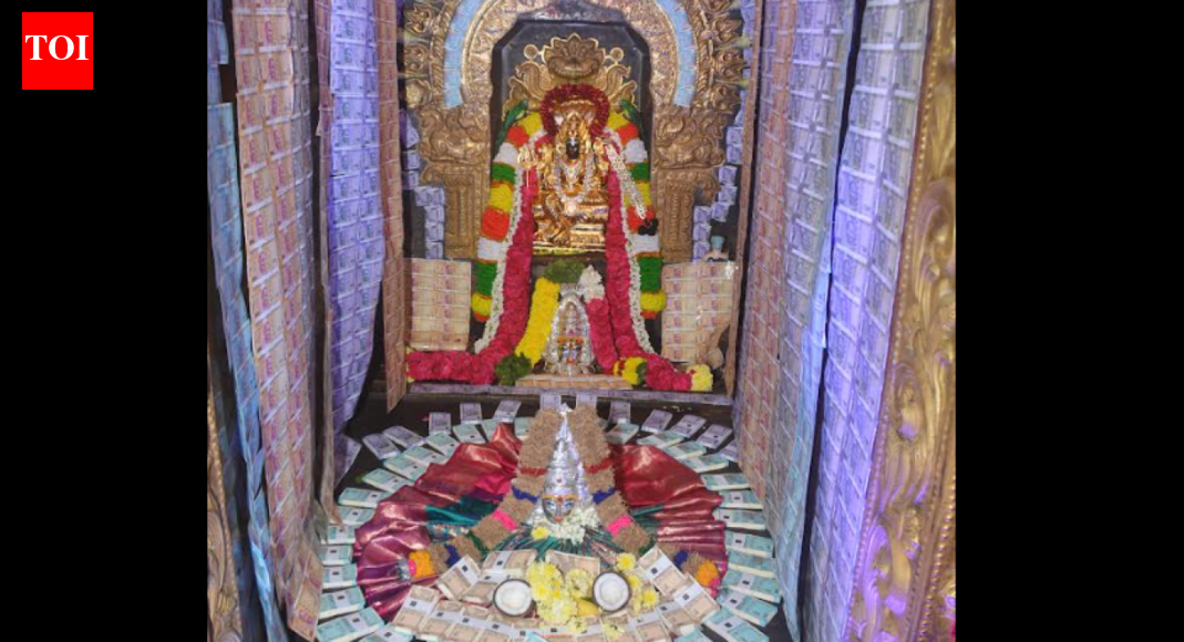 Krishnagiri temple interior decorated with currency notes to welcome New Year 2026