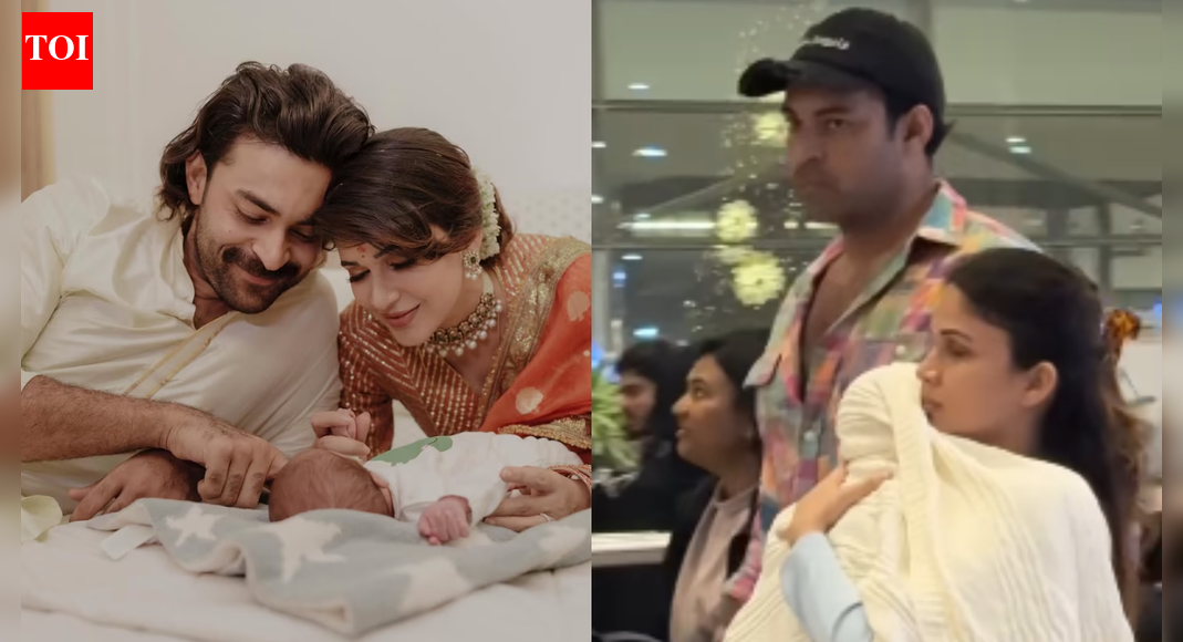 Tollywood stars Varun Tej and Lavanya Tripathi spotted with baby Vaayuv after first New Year celebration