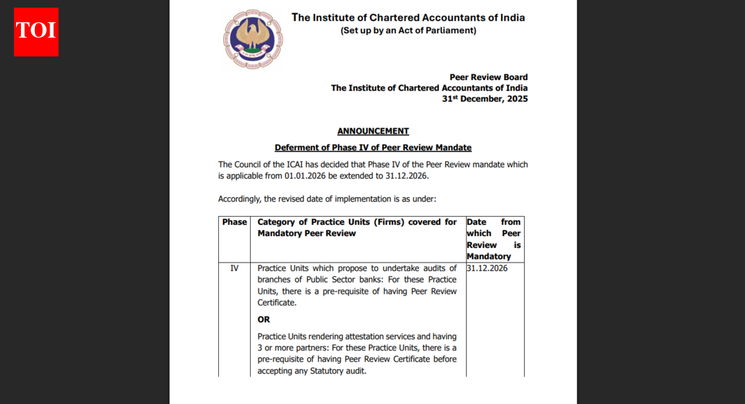 ICAI extends phase IV of peer review mandate by one year: Check details here
