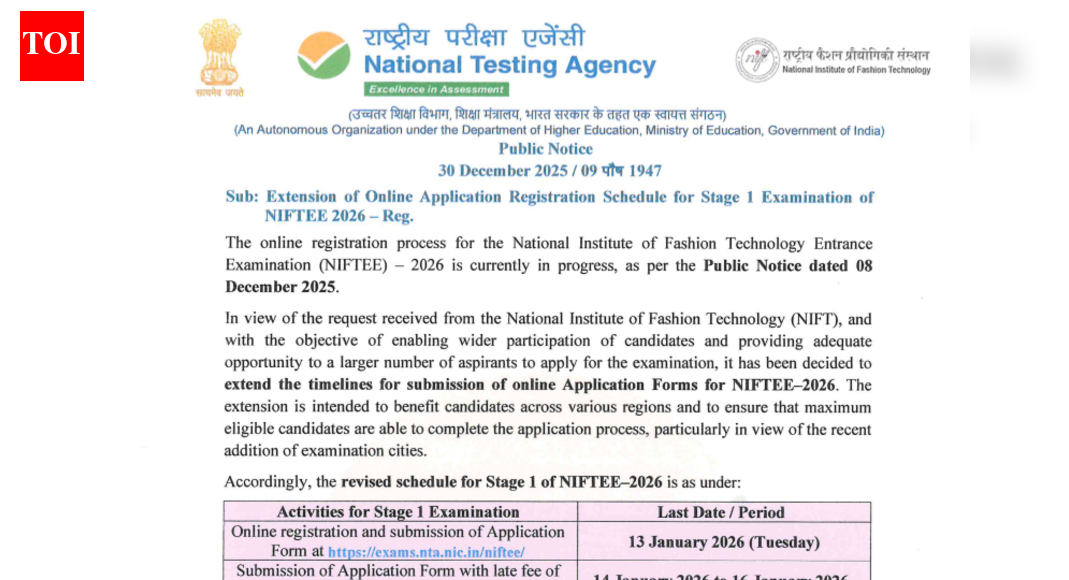 NTA NIFTEE 2026 registration deadline extended till this date: Direct link to apply and other details here