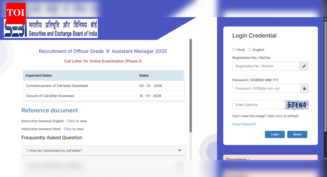 SEBI Grade A admit card 2025 released at sebi.gov.in: Direct link to download Phase 1 hall ticket here