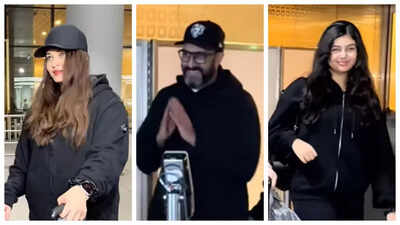 Aishwarya Rai, Abhishek Bachchan and Aaradhya Bachchan are all smiles on their return home after New York getaway - WATCH