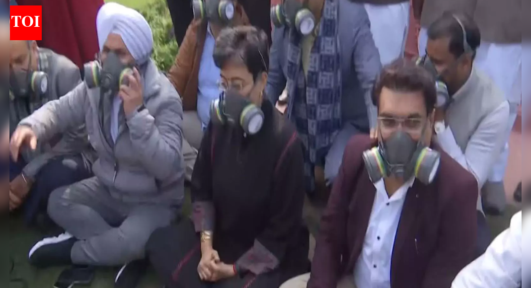 AAP holds protest in Delhi Assembly premises over rising air pollution