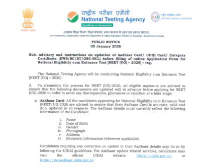 NEET UG 2026: NTA issues document advisory ahead of registrations; check official notice here