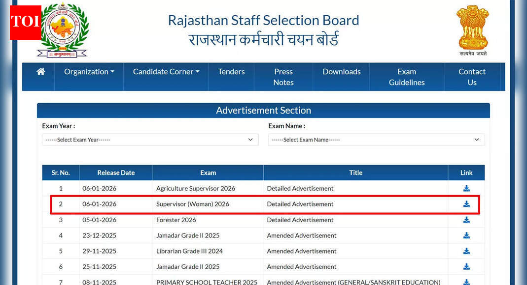 RSSB Rajasthan Female Supervisor Recruitment 2026 notification released at rssb.rajasthan.gov.in; apply here