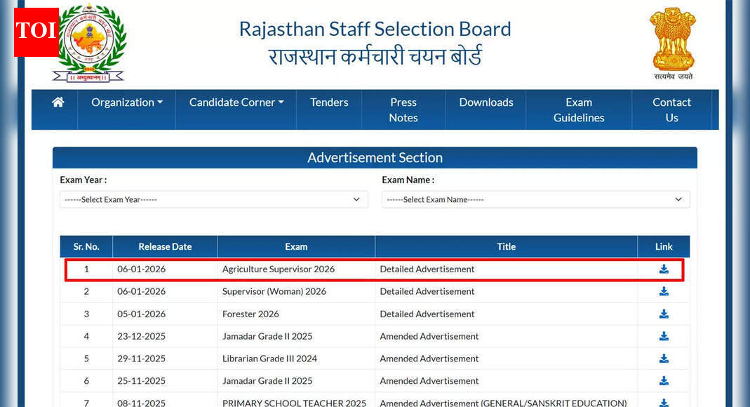 RSSB Rajasthan Agriculture Supervisor Recruitment 2026 notification released for 1100 posts, apply at rssb.rajasthan.gov.in