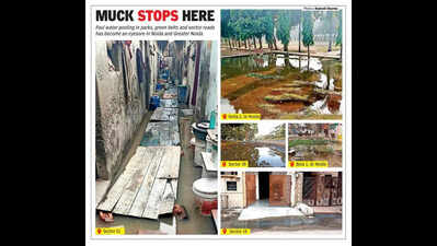 Drains choked, brave sewage pools to get across roads in Greater Noida