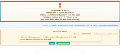 Special Assam TET 2026 notification released for Lower and Upper Primary level: Check direct link, registration details