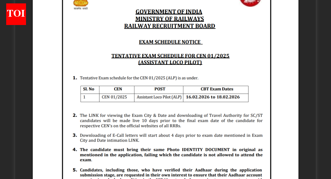 RRB releases schedule for ALP, Paramedical, and Technician exams: Check important dates here