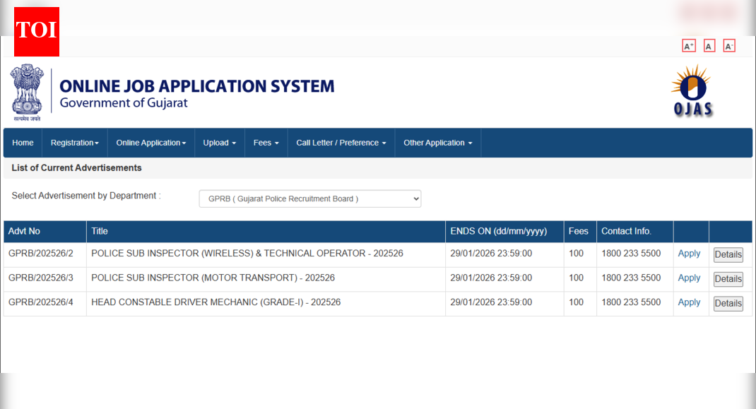 गुजरात पुलिस एसआई भर्ती 2026: 950 पदों के लिए पंजीकरण शुरू, आवेदन करने के लिए सीधा लिंक और पात्रता विवरण यहां