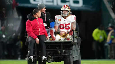 George Kittle injury sparks panic in San Francisco as tight end leaves Eagles game on a cart