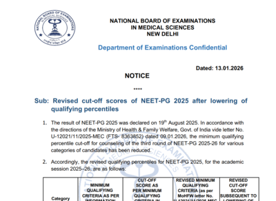 MCC NEET PG Round 3 counselling 2025 qualifying percentile lowered: Check revised cut-off scores here