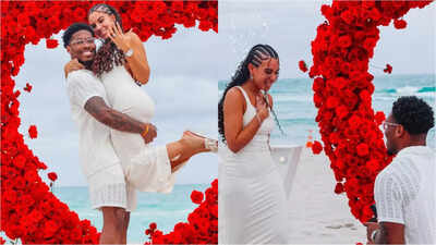 New York Giants RB Tyrone Tracy Jr. gets engaged to girlfriend Zoe Rollon, photos from romantic beachside proposal go viral