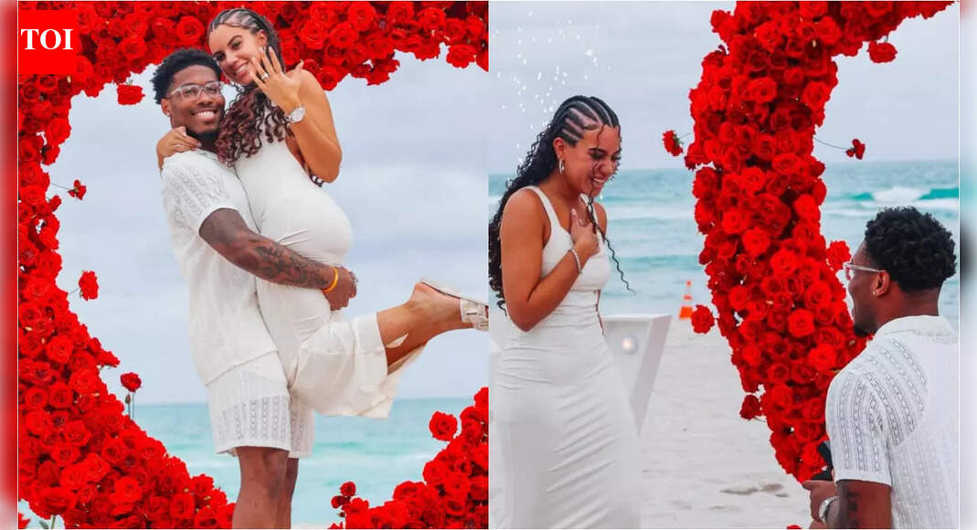 New York Giants RB Tyrone Tracy Jr. gets engaged to girlfriend Zoe Rollon, photos from romantic beachside proposal go viral