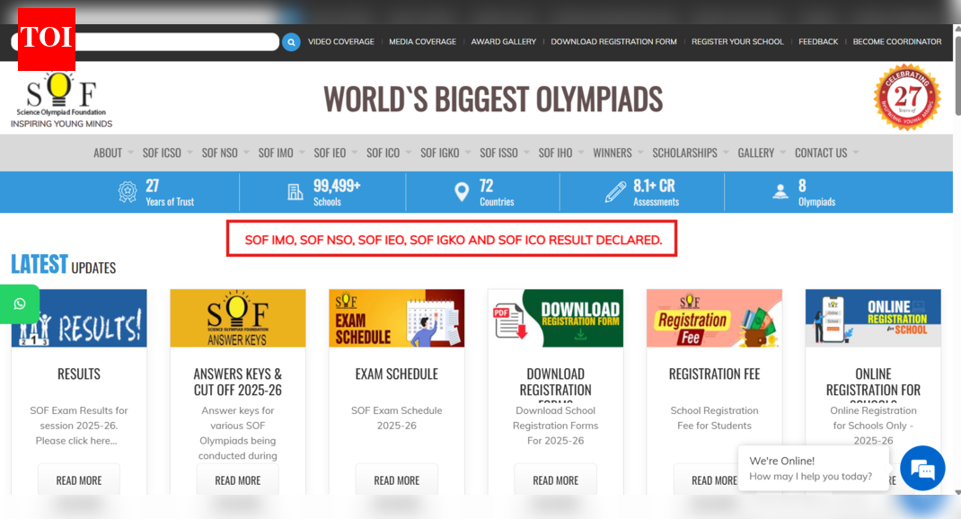 SOF IMO परिणाम 2025-26 sofworld.org पर जारी किया गया: यहां डाउनलोड करने के लिए सीधा लिंक देखें