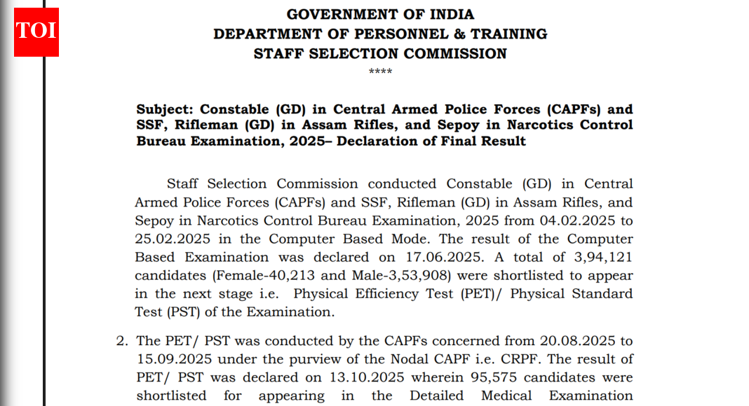 SSC GD final result 2026 declared at ssc.gov.in: Direct link to download here