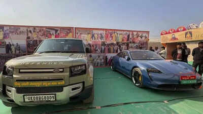 Sacred swag: Satua Baba makes grand entry in Rs 3 crore Porsche at Magh Mela; trendy accessories add glamour