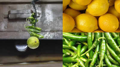 Why people hang lemon and green chilies outside their home and shops