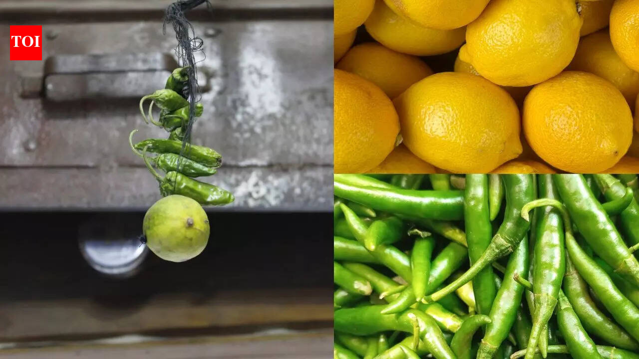 Why people hang lemon and green chilies outside their home and shops