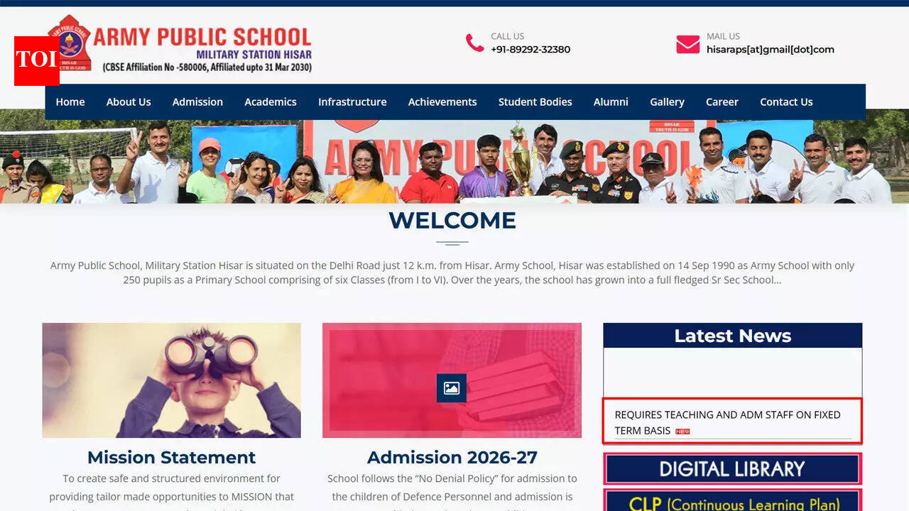 एपीएस हिसार भर्ती 2026 अधिसूचना apshisar.com पर शिक्षण और गैर-शिक्षण स्टाफ रिक्तियों के लिए जारी की गई