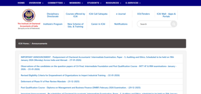 ICAI CA Intermediate January 2026 Auditing and Ethics paper postponed: New date to be announced soon