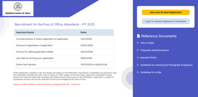 RBI Office Attendant recruitment 2026: Registration underway for 572 posts; check direct link, selection process here