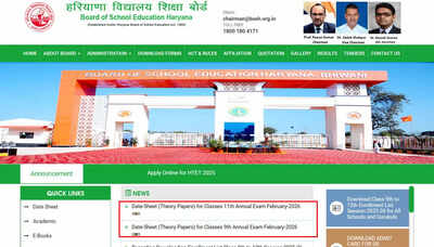 HBSE Haryana Board Class 9th and 11th date sheet 2026 released for theory exams; download PDF here