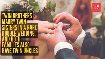 Twin brothers marry twin sisters in a rare double wedding, and both families also have twin uncles