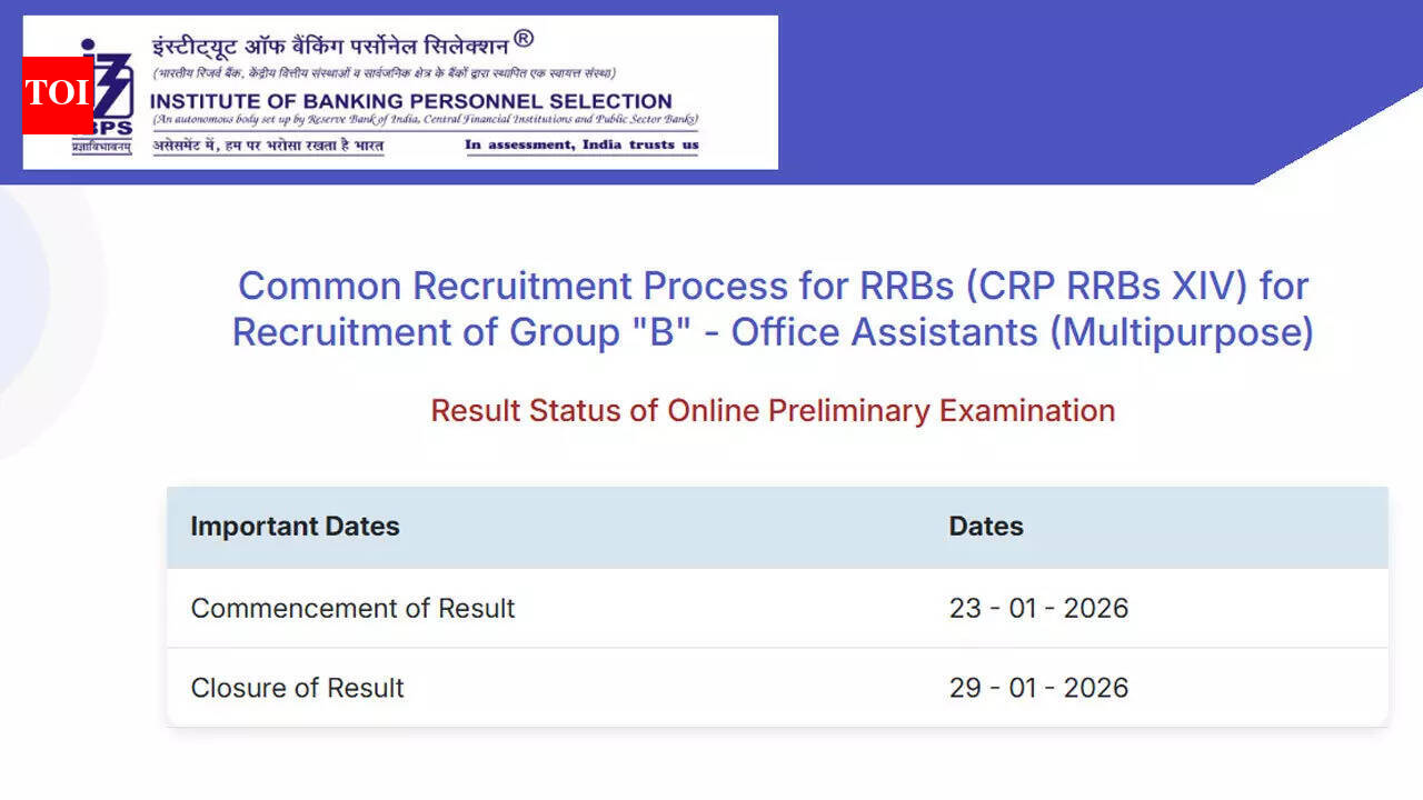 IBPS RRB clerk prelim result 2026 declared at ibps.in for CRP RRBs XIV, download score status here