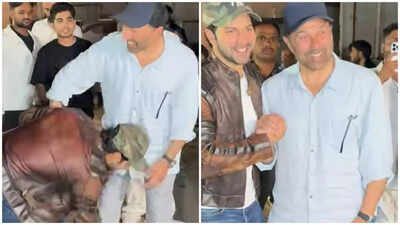 Watch: Varun Dhawan touches Sunny Deol’s feet at Border 2 screening; duo share warm hug