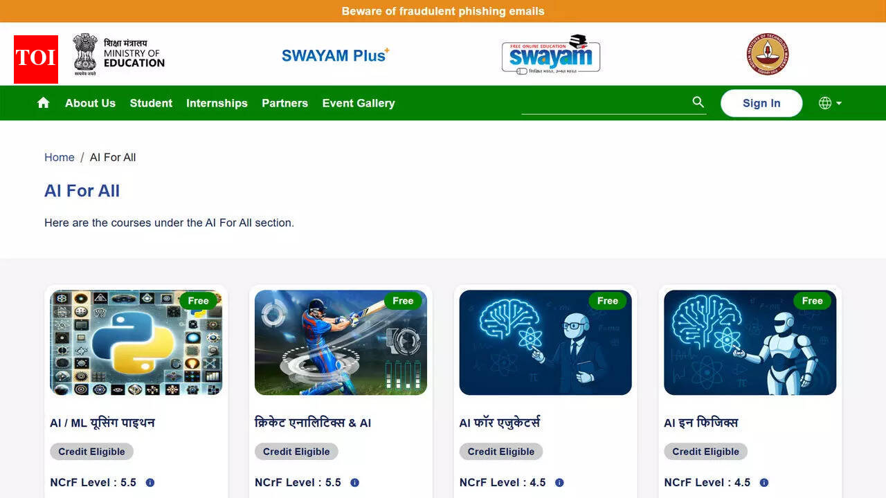 IIT Madras launches 'AI for All' with six free Hindi courses; apply at swayam-plus.swayam2.ac.in