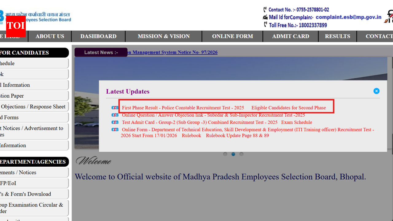 MPESB MP Police Constable result 2026 released at esb.mp.gov.in: 59,438 candidates qualify for second phase; direct link here