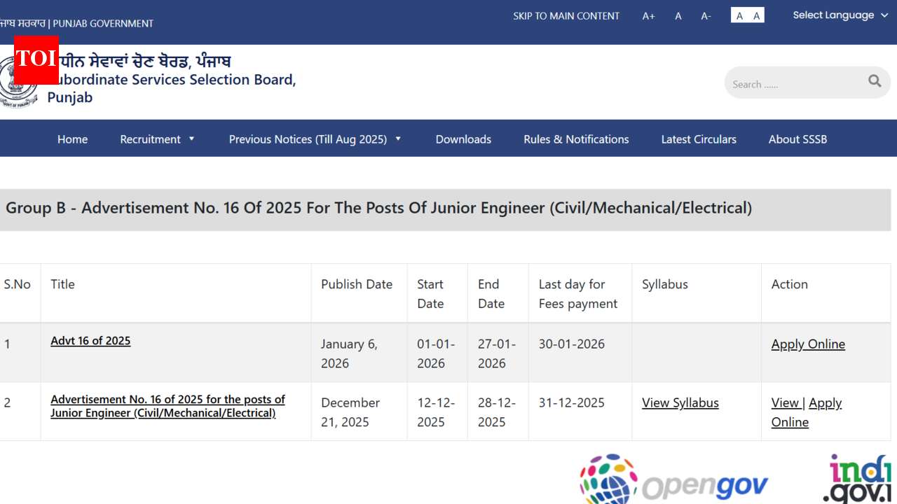 PSSSB Junior Engineer recruitment 2026: Registration window closes tomorrow for 157 posts; direct link to apply here