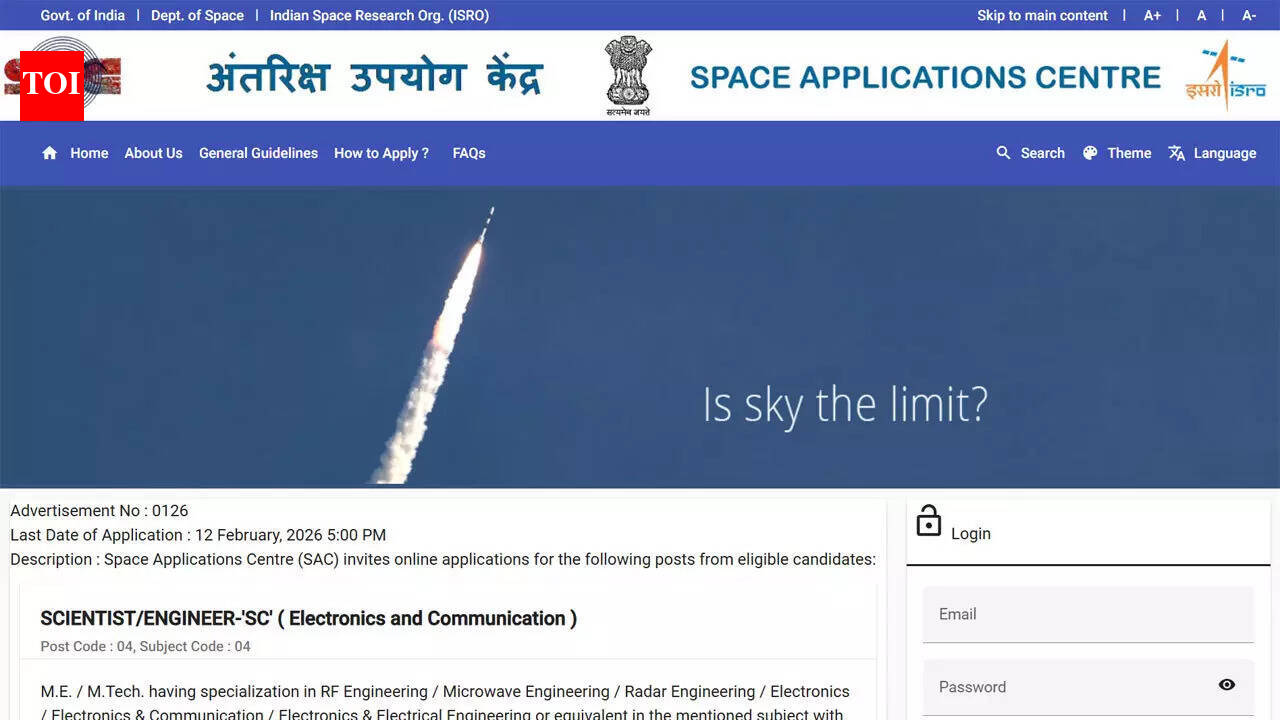 ISRO SAC recruitment 2026 announced for scientist engineer SC SD posts; apply at careers.sac.gov.in