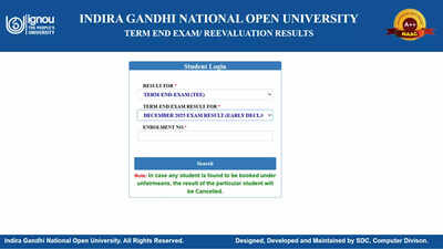 IGNOU December 2025 TEE result declared, check UG and PG scores online at ignou.ac.in now