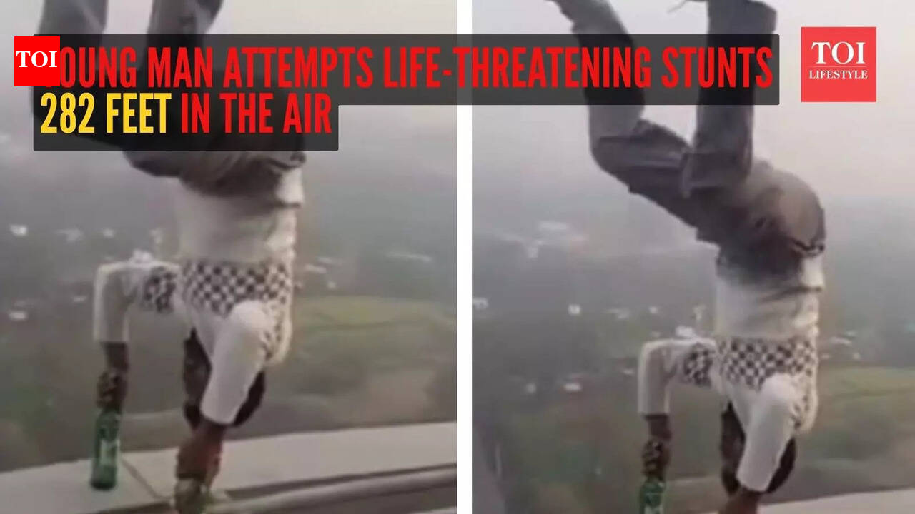 Hisar video goes viral as young man attempts life-threatening stunts 282 feet in the air, including headstands atop Jindal Tower