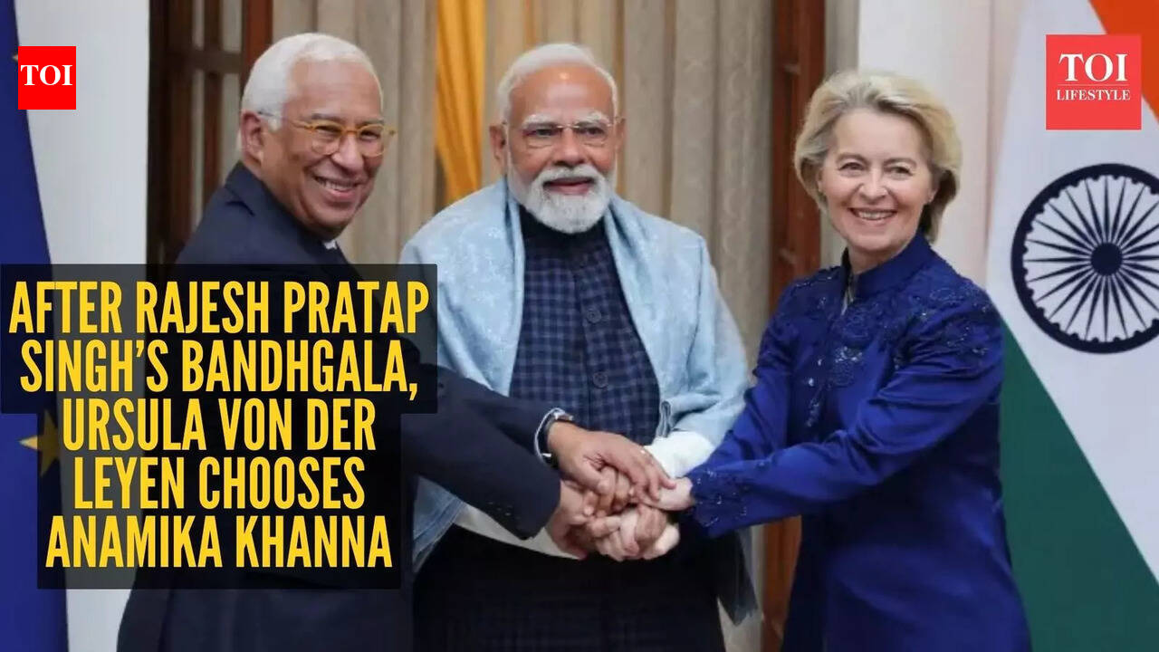 After turning heads in Rajesh Pratap Singh's Banarasi jacket, Ursula von der Leyen steps out in Anamika Khanna’s Euro-blue Bandhgala