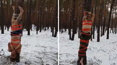 Watch: Russian soldiers tied half naked to trees, forced to eat snow as punishment