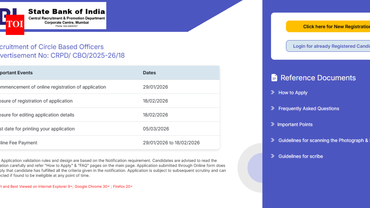 SBI CBO recruitment 2026: Registration begins for 2,050 posts, direct link to apply here