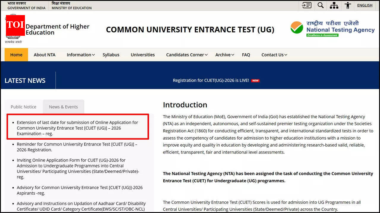 CUET UG 2026 registration deadline extended to February 4; check eligibility and steps to apply