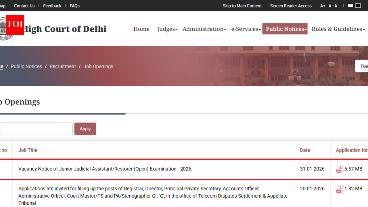 Delhi High Court recruitment 2026: Notice out of 152 JJA posts, registration to begin on this date