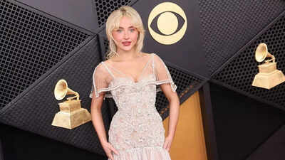 Grammy Awards 2026: Sabrina Carpenter dazzles in a lace and pearl gown on the red carpet
