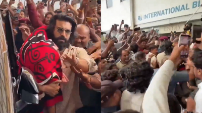 Video: Actor Ram Charan, his daughter mobbed by fans outside Hyderabad hospital while visiting newborn twins