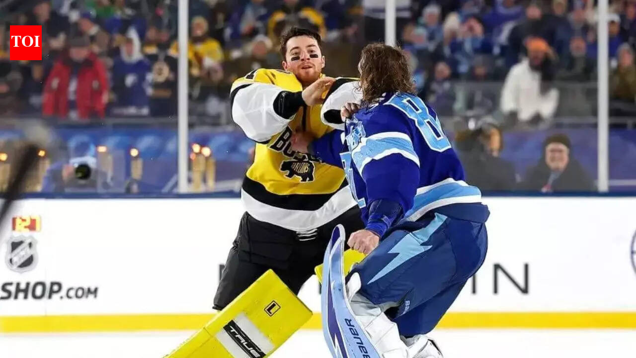 NHL Goalie Fight: Andrei Vasilevskiy and Boston Bruins goaltender Jeremy Swayman make history with first-ever outdoor brawl in Stadium Series
