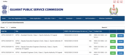 GPSC recruitment 2026: Register online for 279 class 1 and 2 posts, direct link to apply here