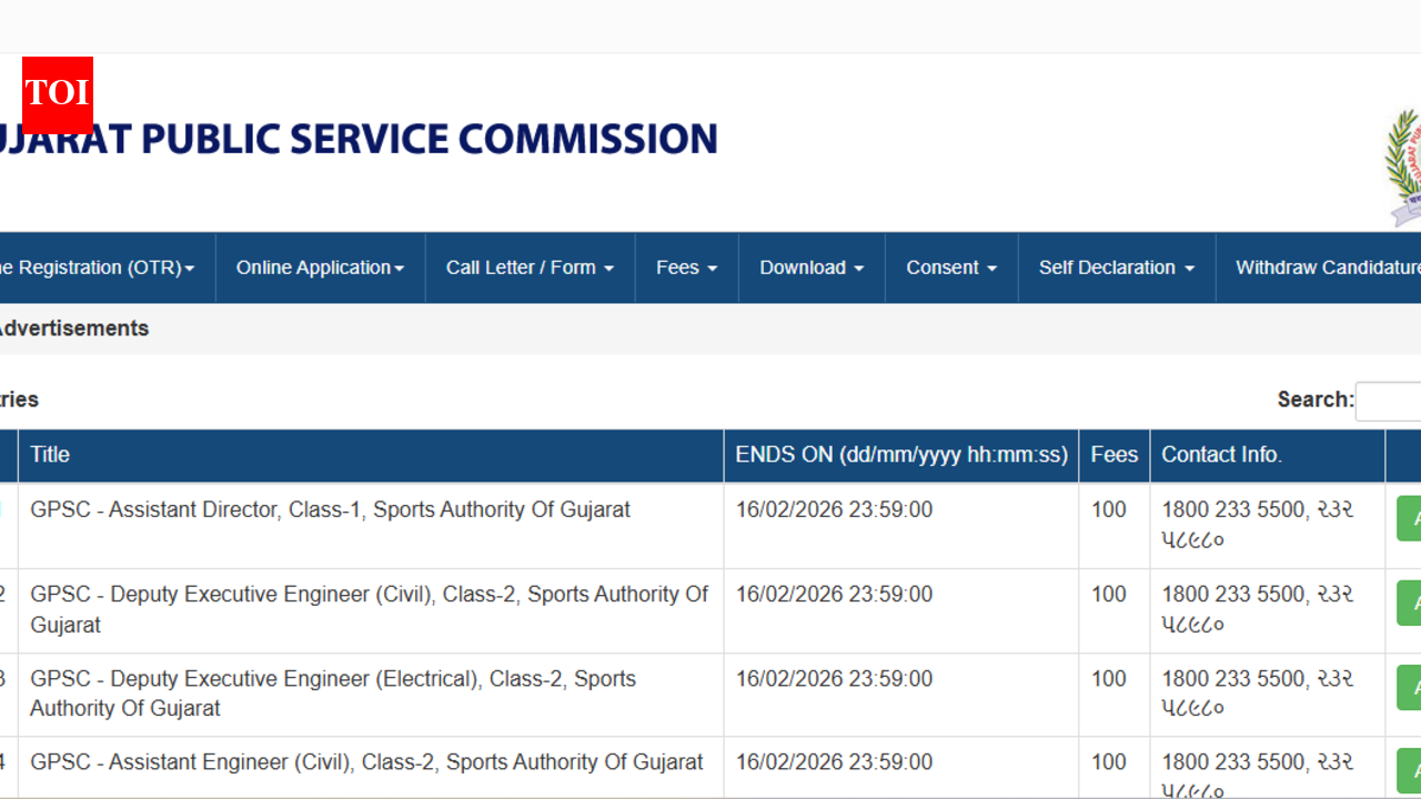 GPSC recruitment 2026: Register online for 279 class 1 and 2 posts, direct link to apply here