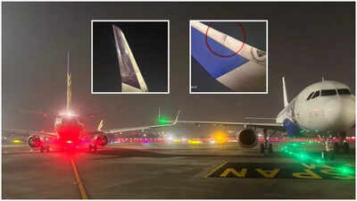 Wing tips of Air India & IndiGo aircraft scrape at Mumbai Airport