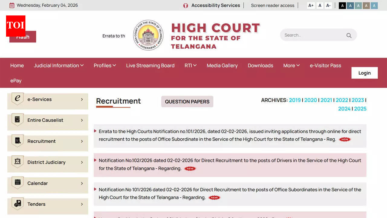 Telangana High Court Subordinate and Driver Notification 2026 released for 902 vacancies; apply online here