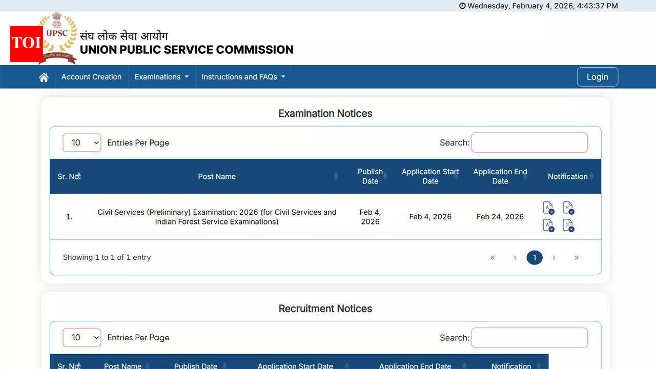 UPSC releases CSE and IFS 2026 notification at upsc.gov.in; applications open from 4 to 24 February
